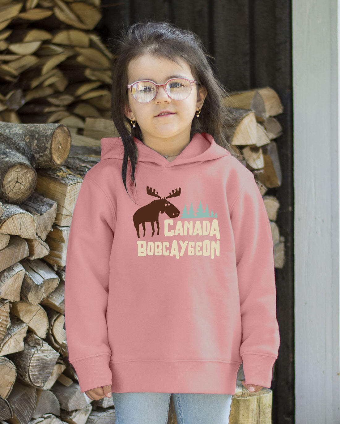 Bobcaygeon Canada Funny Moose with Pines Toddler Hoodie