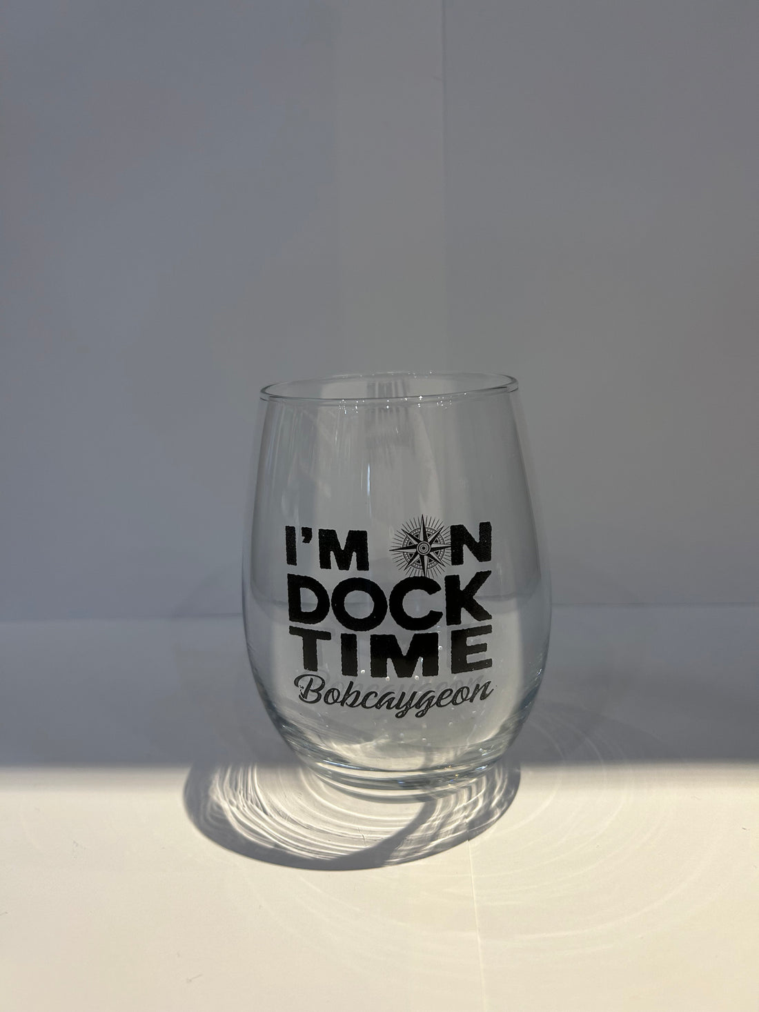 I'm On Dock Time Bobcaygeon 15 oz Stemless Wine Glass